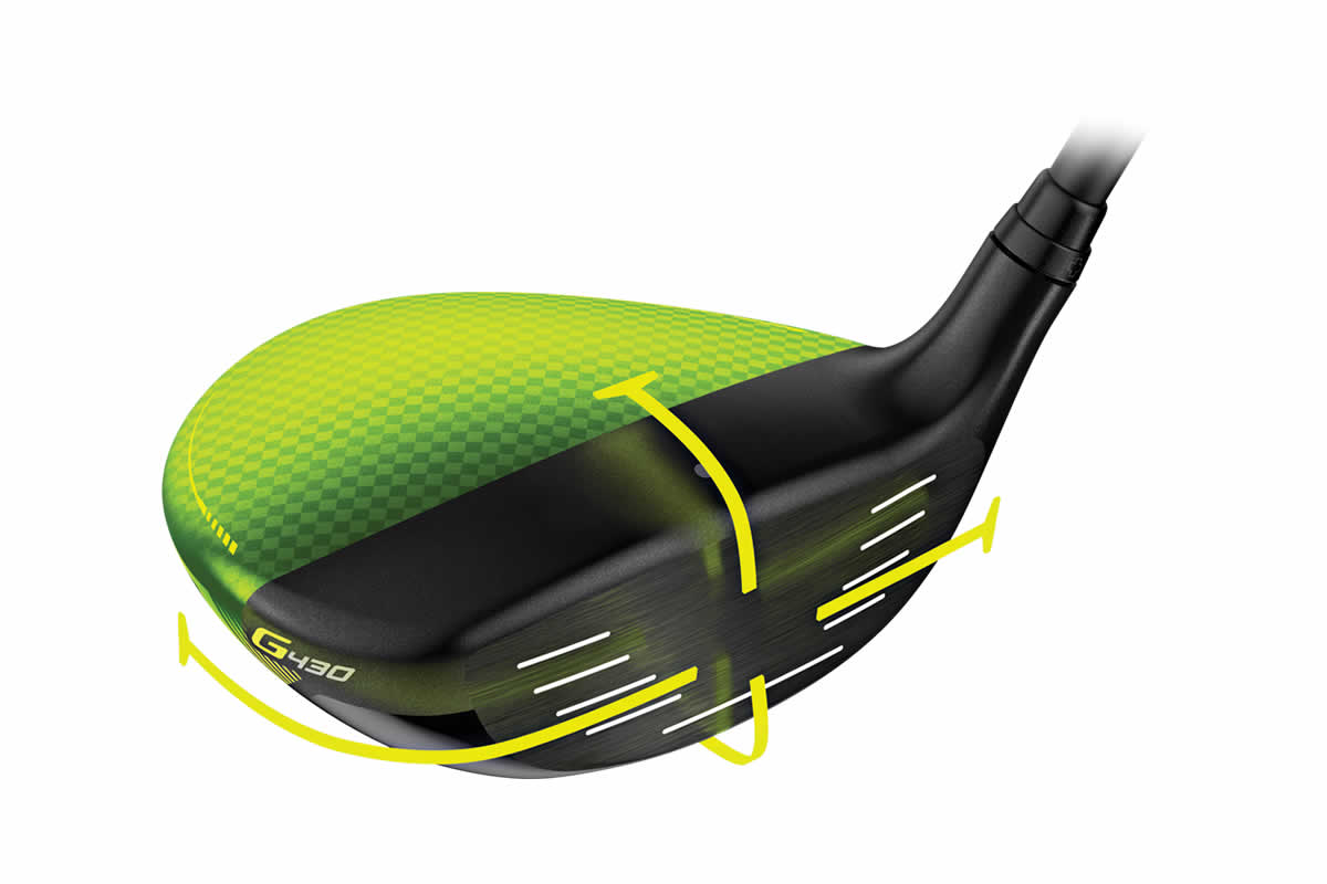 illustration showing how the G430 fairway face wraps around the crown and sole